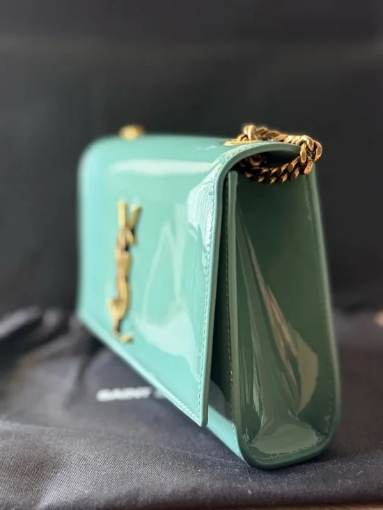 Saint Laurent Mint Green Patent Monogram Crossbody Bag - Picture 6 of 12